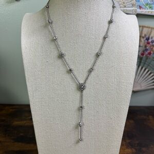 Marchesa Lariat Necklace Silver Floral Halo CZ Y 18 Inch